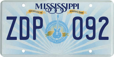 MS license plate ZDP092