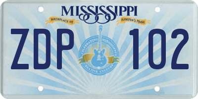 MS license plate ZDP102