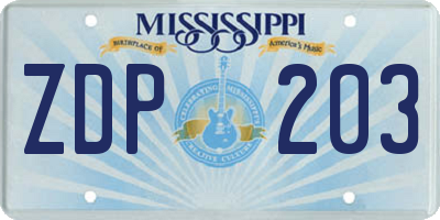 MS license plate ZDP203