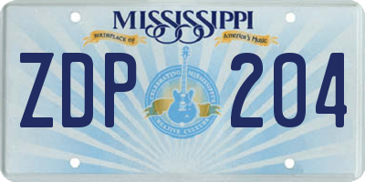 MS license plate ZDP204