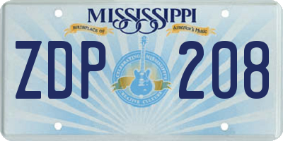MS license plate ZDP208