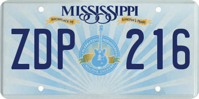 MS license plate ZDP216