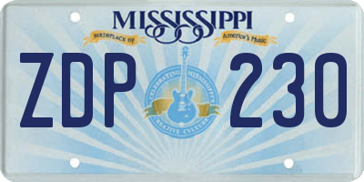 MS license plate ZDP230