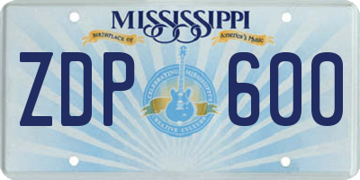MS license plate ZDP600