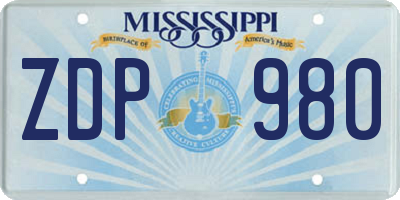 MS license plate ZDP980