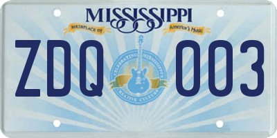 MS license plate ZDQ003