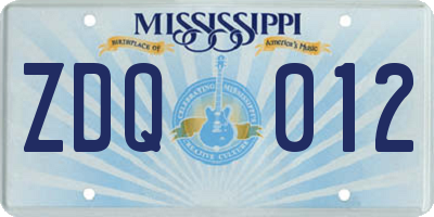 MS license plate ZDQ012
