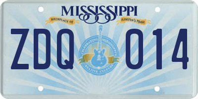 MS license plate ZDQ014