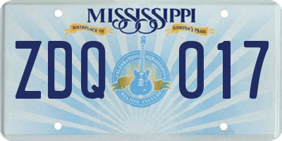 MS license plate ZDQ017