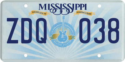 MS license plate ZDQ038