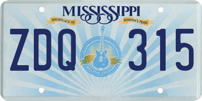 MS license plate ZDQ315
