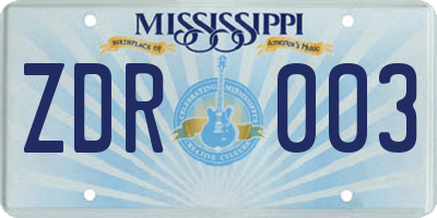 MS license plate ZDR003