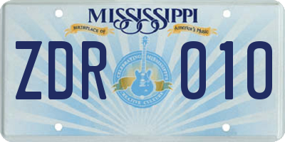 MS license plate ZDR010