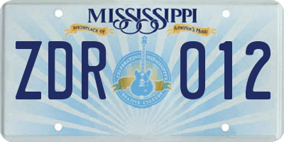MS license plate ZDR012