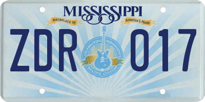 MS license plate ZDR017