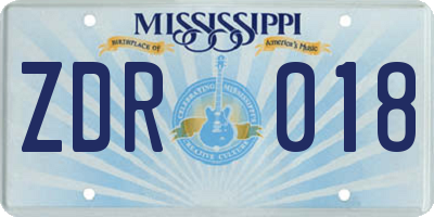 MS license plate ZDR018