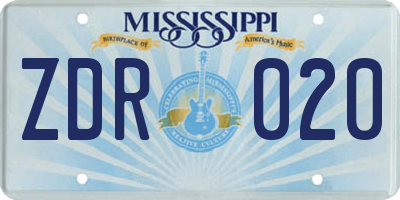 MS license plate ZDR020