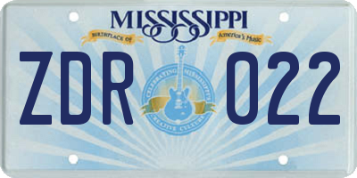 MS license plate ZDR022