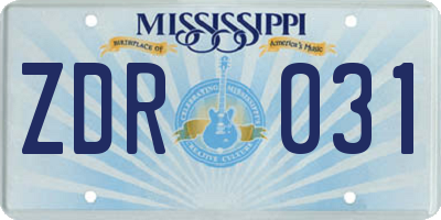 MS license plate ZDR031