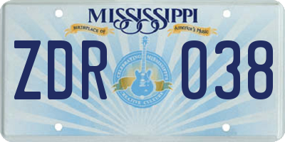 MS license plate ZDR038