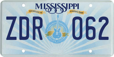MS license plate ZDR062