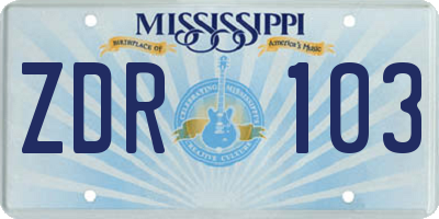 MS license plate ZDR103