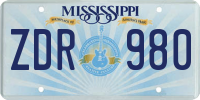 MS license plate ZDR980