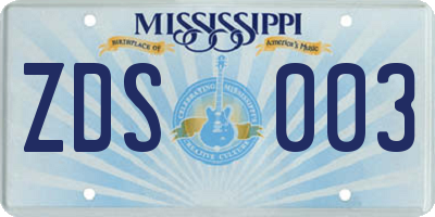 MS license plate ZDS003
