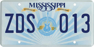 MS license plate ZDS013