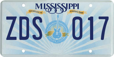 MS license plate ZDS017