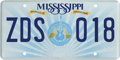 MS license plate ZDS018
