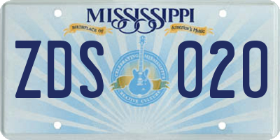 MS license plate ZDS020