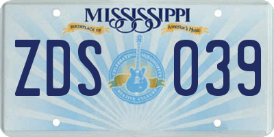 MS license plate ZDS039