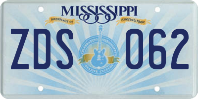 MS license plate ZDS062