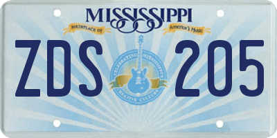 MS license plate ZDS205