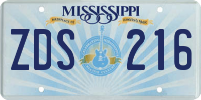 MS license plate ZDS216