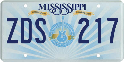 MS license plate ZDS217