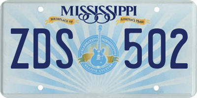 MS license plate ZDS502