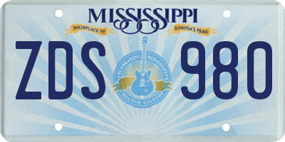 MS license plate ZDS980