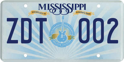 MS license plate ZDT002
