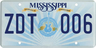 MS license plate ZDT006