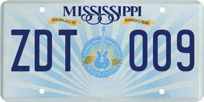 MS license plate ZDT009