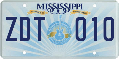 MS license plate ZDT010