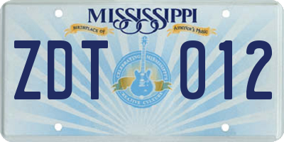 MS license plate ZDT012