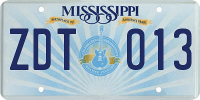 MS license plate ZDT013