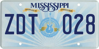 MS license plate ZDT028