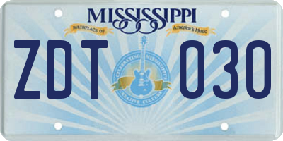 MS license plate ZDT030