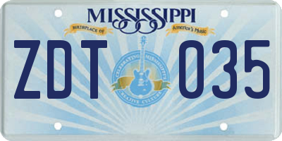 MS license plate ZDT035