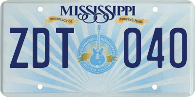 MS license plate ZDT040
