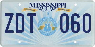 MS license plate ZDT060